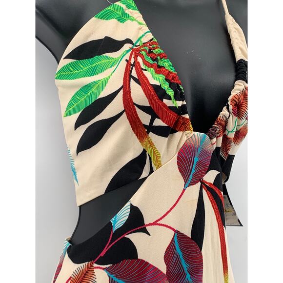 RACHEL RACHEL ROY Women's Beige V-Neck Halter Cross-Back Cutout Maxi Dress SZ M - Picture 5 of 13